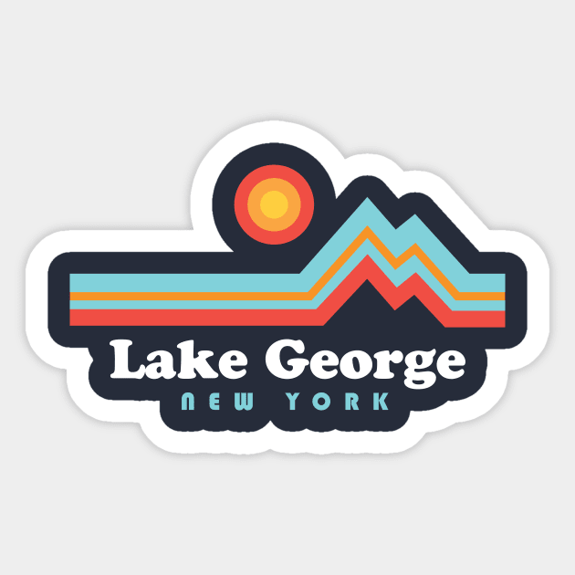 Lake George New York Retro Sunset Mountains Sticker by PodDesignShop